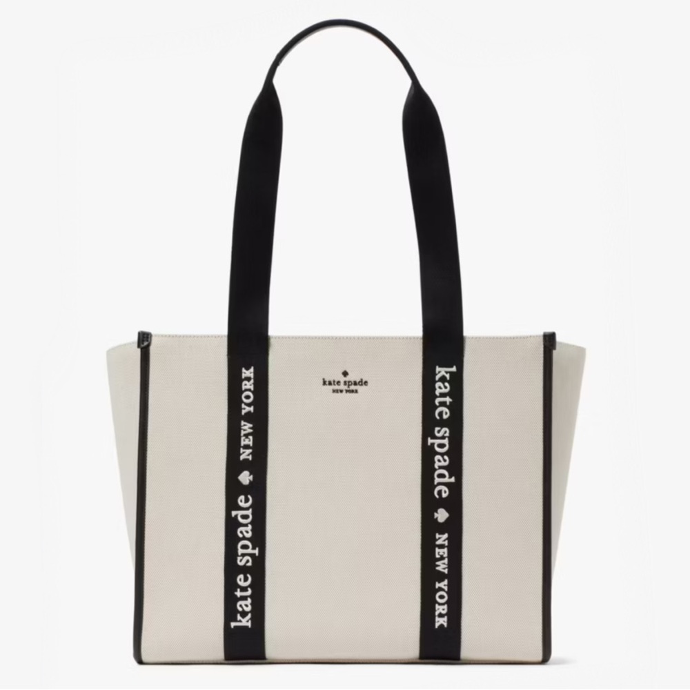 kate spade Cream and Black Canvas Tote